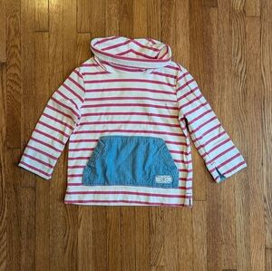 Joules Pink & White Striped Hooded Top with Denim Pocket